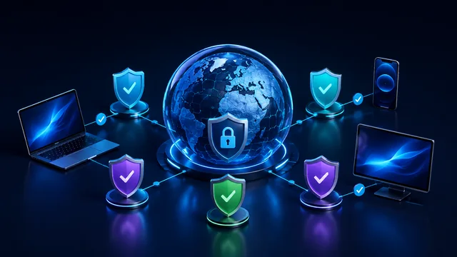 A selection of VPN shields matched with connected devices