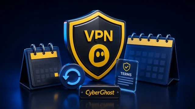 CyberGhost subscription terms with calendars and a refund document