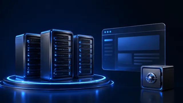 Conceptual hosting servers, a website and an independent backup vault