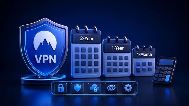 NordVPN pricing illustration with subscription terms and optional extras