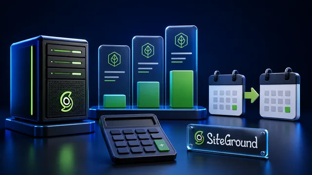 SiteGround pricing illustration with plan tiers and renewal calendars