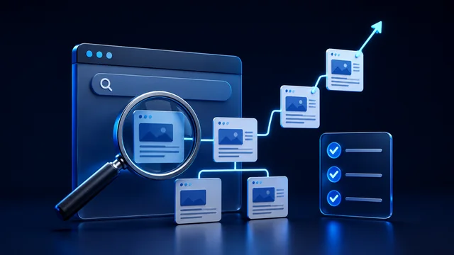 A search panel, connected pages and a technical website checklist