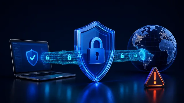A shield protecting the connection between a laptop and the internet