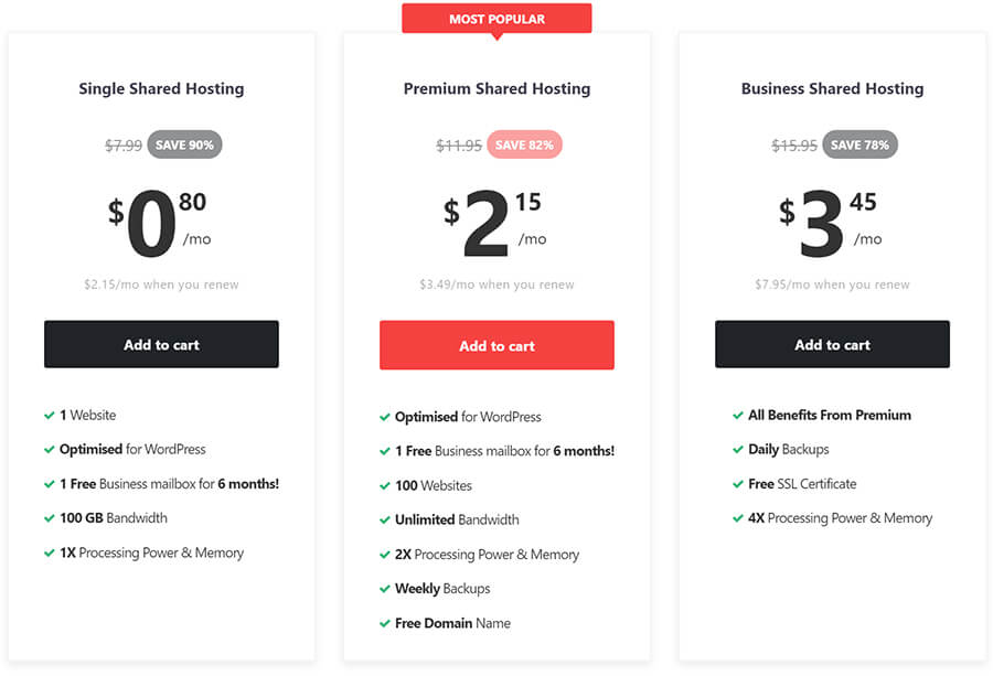 Hostinger Shared Web Hosting Plans