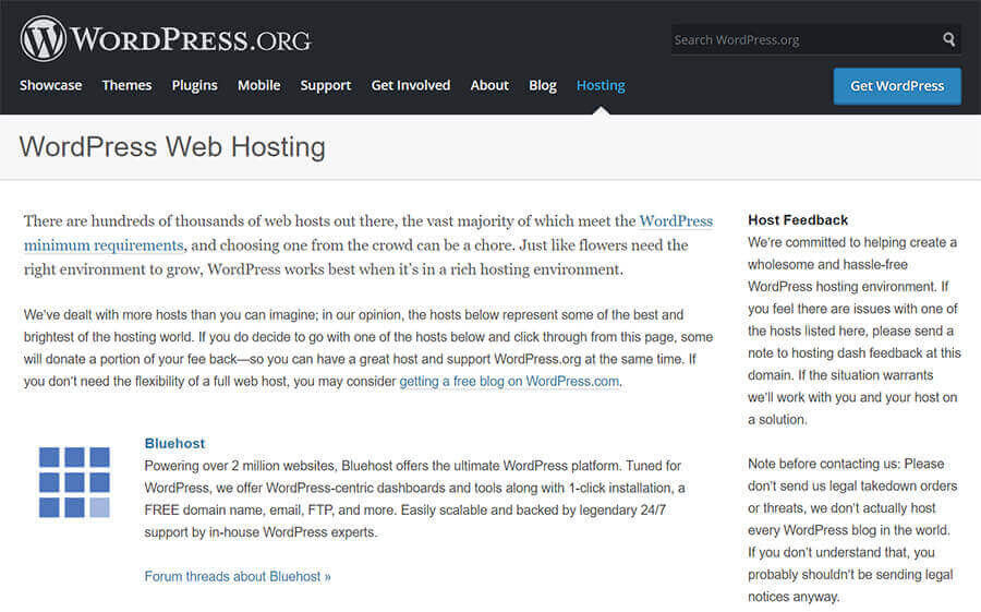 WordPress.org officially recommend Bluehost